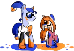 Size: 3328x2312 | Tagged: safe, artist:php54, derpibooru import, ponified, earth pony, inkling, original species, pony, squid, squidpony, blue (inkling), clothes, crossover, cute, duo, ink, orange (inkling), shirt, splatoon, sweater, wingding eyes