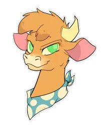 Size: 1024x1200 | Tagged: safe, artist:amberony, derpibooru import, arizona cow, cow, them's fightin' herds, bandana, bust, community related, portrait, simple background, solo, wingding eyes