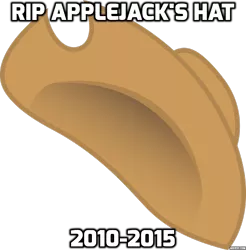 Size: 886x901 | Tagged: applejack's hat, applejack's hat's death, caption, cowboy hat, derpibooru import, hat, made in manehattan, rest in peace, safe, simple background, stetson, transparent background