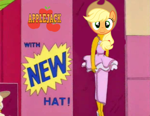 Size: 500x386 | Tagged: applejack, applejack's hat, applejack's hat's death, cowboy hat, derpibooru import, hat, made in manehattan, malibu stacy, new hat, safe, the simpsons