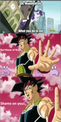 Size: 640x1267 | Tagged: bardock, derpibooru import, dragonball z abridged, made in manehattan, no! none of that! shame on you!, rarity, safe