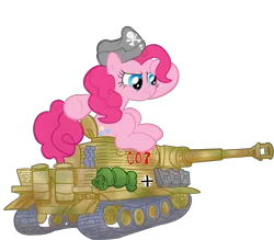 Size: 2400x2100 | Tagged: safe, artist:waffengrunt, derpibooru import, pinkie pie, pony, giant pony, hatch, macro, michael wittmann, sitting, tank (vehicle), tiger (tank)