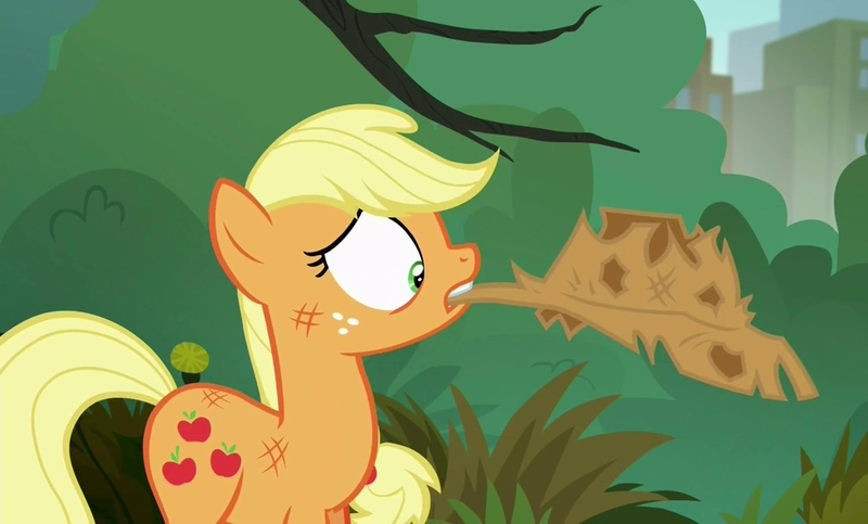 Size: 1026x620 | Tagged: applejack, applejack's damaged hat, applejack's hat, cowboy hat, derpibooru import, destroyed, hat, made in manehattan, safe, screencap