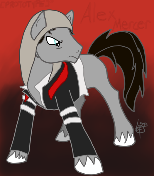 Size: 700x800 | Tagged: safe, artist:pikagur1xd, artist:pikagurlxd, derpibooru import, ponified, pony, [prototype], alex mercer, clothes, crossover, hoodie, solo