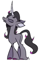 Size: 1010x1558 | Tagged: safe, artist:catfood-mcfly, derpibooru import, oleander (tfh), classical unicorn, unicorn, them's fightin' herds, cloven hooves, community related, curved horn, grumpy, horn, leonine tail, solo, unshorn fetlocks