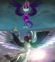 Size: 1025x1149 | Tagged: safe, derpibooru import, screencap, sci-twi, twilight sparkle, equestria girls, friendship games, bara, battle tendency, buff, comparison, jojo's bizarre adventure, kars, midnight sparkle, midriff, muscles, ultimate life form, wat, wings