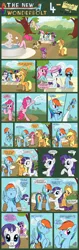 Size: 1280x4044 | Tagged: safe, artist:marmorexx, derpibooru import, applejack, fluttershy, pinkie pie, rainbow dash, rarity, soarin', twilight sparkle, pony, comic:the new wonderbolt, bubble, bubble wand, comic, female, filly, hat, mane six, wet