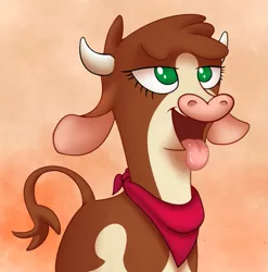 Size: 791x801 | Tagged: suggestive, artist:formalgentleman, derpibooru import, arizona cow, cow, them's fightin' herds, community related, explicit source, open mouth, solo, tongue out