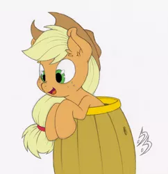 Size: 968x1000 | Tagged: safe, artist:dfectivedvice, color edit, derpibooru import, edit, applejack, pony, barrel, color, colored, silly, silly pony, simple background, solo, who's a silly pony