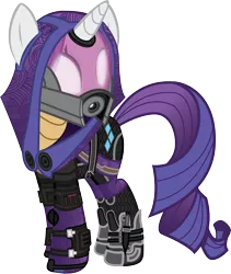 Size: 2735x3246 | Tagged: artist:smashinator, clothes, cosplay, costume, crossover, derpibooru import, mass effect, rarity, safe, simple background, solo, tali'zorah vas normandy, transparent background, vector