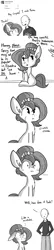 Size: 806x3764 | Tagged: safe, artist:tjpones, derpibooru import, oc, oc:brownie bun, oc:richard, unofficial characters only, earth pony, human, pony, horse wife, chips, eating, female, food, grayscale, i've made a huge mistake, mare, monochrome, nachos, onomatopoeia, simple background, spicy, sweat, this will end in tears, tumblr, white background