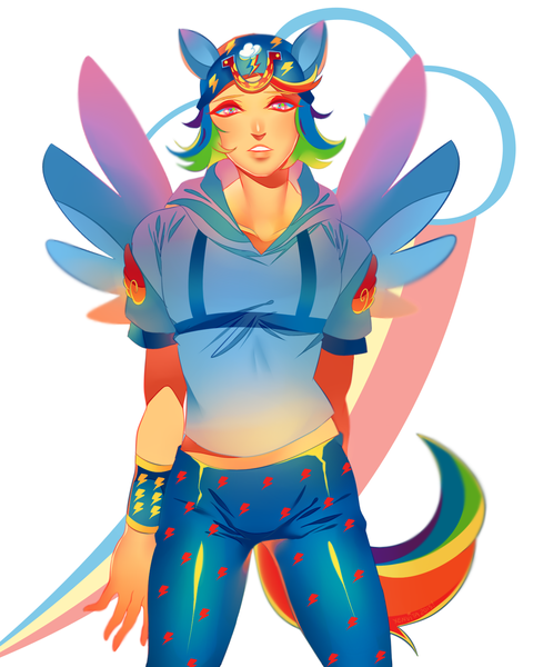 Size: 1200x1500 | Tagged: alternate costumes, artist:xen1231, crossover, derpibooru import, eared humanization, human, humanized, johnny joestar, jojo's bizarre adventure, rainbow dash, safe, solo, spread wings, steel ball run, tailed humanization, winged humanization, wings