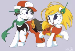Size: 2845x1959 | Tagged: safe, artist:mistydash, derpibooru import, ponified, pony, cave story, clothes, curly brace, cute, gun, hat, headphones, quote (cave story), scarf, weapon