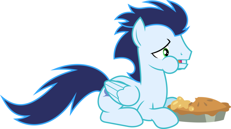 Size: 8900x5000 | Tagged: safe, alternate version, artist:chainchomp2, derpibooru import, soarin', pegasus, pony, rarity investigates, .svg available, absurd resolution, eating, food, male, pie, prone, puffy cheeks, simple background, solo, stallion, that pony sure does love pies, transparent background, vector