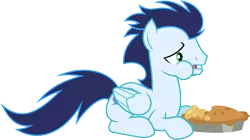Size: 8900x5000 | Tagged: safe, alternate version, artist:chainchomp2, derpibooru import, soarin', pegasus, pony, rarity investigates, .svg available, absurd resolution, eating, food, male, pie, prone, puffy cheeks, simple background, solo, stallion, that pony sure does love pies, transparent background, vector