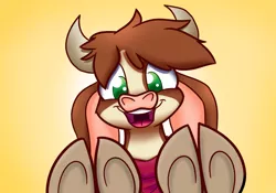 Size: 1500x1050 | Tagged: arizona cow, arizonadorable, artist:heir-of-rick, cloven hooves, community related, cow, cute, derpibooru import, looking at you, safe, smiling, solo, them's fightin' herds, underhoof