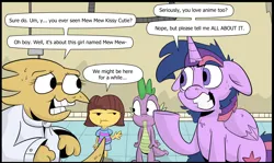 Size: 1462x871 | Tagged: dead source, safe, artist:jittery-the-dragon, derpibooru import, spike, twilight sparkle, twilight sparkle (alicorn), alicorn, pony, :|, adorkable, alphys, anime, crazy face, crossover, cute, dork, eye contact, faic, female, floppy ears, fluffy, frisk, frown, grin, looking at each other, mare, nerd, otaku, smiling, sweat, twilight snapple, undertale, wide eyes