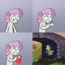 Size: 2000x2000 | Tagged: bandana, derpibooru import, exploitable meme, graffiti, meme, obligatory pony, safe, solo, spray can, sweetie belle, sweetie's note meme, vandalism