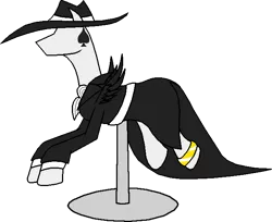 Size: 667x544 | Tagged: artist:rexlupin, clothes, crossover, derpibooru import, dress, ear piercing, earring, homestuck, jack noir, jewelry, piercing, ponyquin, safe, shadow spade (sort of), solo, spades slick, trenchcoat
