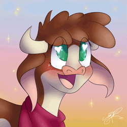 Size: 700x700 | Tagged: animated, arizona cow, arizonadorable, artist:jorobro, blushing, community related, cow, cute, derpibooru import, eye shimmer, happy, heart eyes, open mouth, safe, smiling, solo, them's fightin' herds, wingding eyes