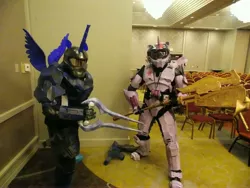 Size: 4608x3456 | Tagged: clothes, cosplay, costume, derpibooru import, fire team harmony, halo (series), human, irl, irl human, photo, safe, spartan luna, trotcon, trotcon 2015, twilight spartan