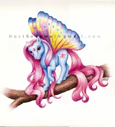 Size: 530x583 | Tagged: artist:mustbejewel, derpibooru import, g1, glow (g1), safe, solo, summer wing ponies, traditional art