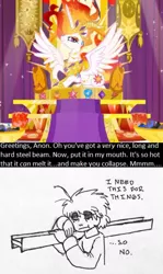 Size: 1035x1735 | Tagged: and then nothing sexual happened, artist:blackmageanolis, denied, derpibooru import, human, jet fuel can't melt steel beams, johnny responds to bronybait, nightmare star, oc, oc:johnny (64), princess celestia, response, suggestive, traditional art