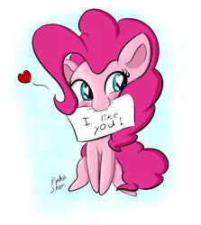 Size: 1210x1355 | Tagged: artist:pinkiesheen, cute, derpibooru import, diapinkes, fluffy, heart, heart eyes, holiday, mouth hold, pinkie pie, safe, solo, valentine, valentine's day, wingding eyes