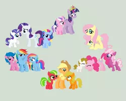 Size: 1024x823 | Tagged: safe, artist:hateful-minds, derpibooru import, applejack, applejack (g1), applejack (g3), firefly, fluttershy, glory, pinkie pie, pinkie pie (g3), posey, rainbow dash, rainbow dash (g3), rarity, rarity (g3), sparkler (g1), surprise, twilight sparkle, twilight sparkle (alicorn), alicorn, earth pony, pegasus, pony, unicorn, big crown thingy, element of magic, family, fanfic art, female, filly, foal, g1, g1 six, g1 to g4, g3, g3 to g4, g4, generation leap, gray background, jewelry, mane six, mare, mother and child, mother and daughter, offspring, parent:applejack, parent:fluttershy, parent:pinkie pie, parent:rainbow dash, parent:rarity, parent:twilight sparkle, regalia, simple background