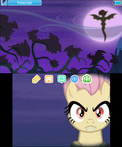 Size: 399x480 | Tagged: safe, derpibooru import, fluttershy, bat pony, pony, bats!, 3ds, bat ponified, flutterbat, homebrew, race swap