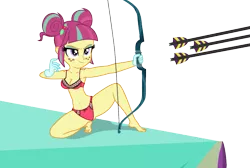 Size: 873x585 | Tagged: suggestive, derpibooru import, edit, sour sweet, equestria girls, friendship games, arrow, belly button, bikini, bow (weapon), bow and arrow, bra, breasts, busty sour sweet, clothes, female, freckles, gloves, lingerie, midriff, nudity, panties, shoulder freckles, solo, solo female, swimsuit, underwear, underwear edit, weapon