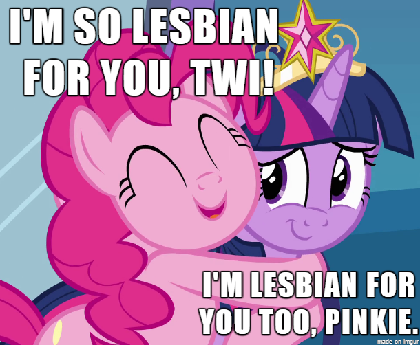 Size: 610x502 | Tagged: safe, derpibooru import, pinkie pie, twilight sparkle, twilight sparkle (alicorn), alicorn, pony, caption, crown, female, hug, image macro, jewelry, lesbian, mare, meme, regalia, shipping, text, twinkie