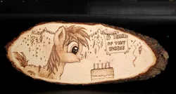 Size: 1280x687 | Tagged: artist:horseez, birthday cake, cake, confetti, derpibooru import, food, happy birthday mlp:fim, mlp fim's fifth anniversary, oc, oc:princess pancake, pyrography, safe, solo, traditional art, unofficial characters only