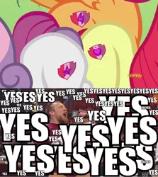 Size: 1280x1434 | Tagged: apple bloom, caption, crusaders of the lost mark, cutie mark, cutie mark crusaders, daniel bryan, derpibooru import, image macro, meme, safe, scootaloo, screencap, sweetie belle, text, the cmc's cutie marks, wwe, yes