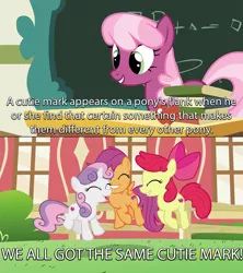 Size: 960x1080 | Tagged: apple bloom, caption, cheerilee, crusaders of the lost mark, cutie mark, cutie mark crusaders, derpibooru import, image macro, meme, safe, scootaloo, screencap, sweetie belle, text, the cmc's cutie marks