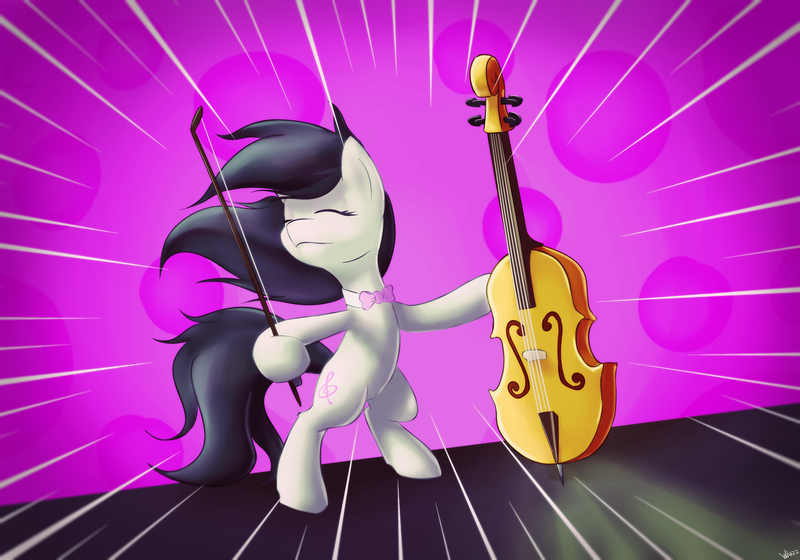 Size: 5000x3500 | Tagged: safe, artist:whazzam95, derpibooru import, octavia melody, pony, slice of life (episode), bipedal, cello, eyes closed, high res, hoof hold, musical instrument, scene interpretation, solo