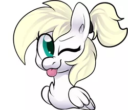 Size: 592x508 | Tagged: safe, artist:shibaroll, oc, oc:luftkrieg, unofficial characters only, pegasus, pony, bust, cute, female, filly, mare, one eye closed, ponytail, simple background, solo, tongue out, white background, wink, winking at you