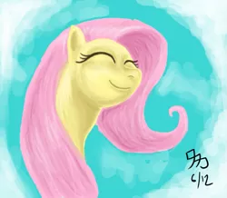 Size: 849x742 | Tagged: safe, artist:wafflecannon, derpibooru import, fluttershy, pegasus, pony, eyes closed, female, mare, smiling, solo