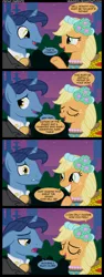 Size: 1346x3585 | Tagged: safe, artist:veggie55, derpibooru import, applejack, night light, earth pony, pony, unicorn, and that's how flurry heart was made, bridesmaid dress, clothes, comic, dress, duo, female, floppy ears, male, mare, stallion