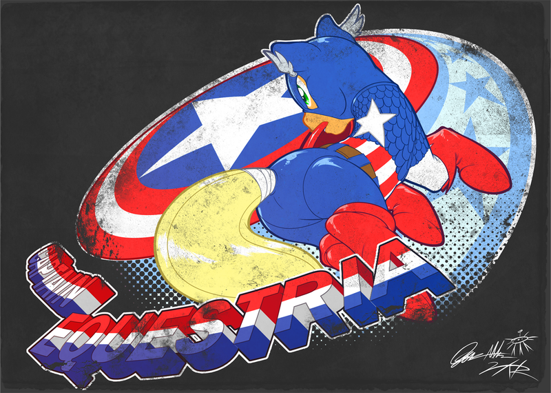 Size: 1238x882 | Tagged: safe, artist:0r0ch1, derpibooru import, earth pony, pony, captain america, clothes, costume, crossover, marvel, solo, tail wrap