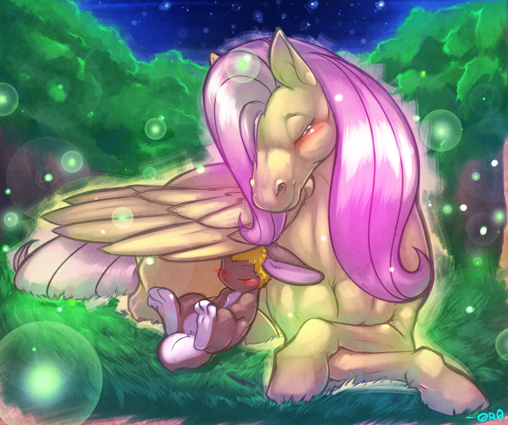 Size: 1792x1500 | Tagged: safe, artist:0r0ch1, derpibooru import, fluttershy, oc, pegasus, pony, female, mare, night, prone, realistic, slicky