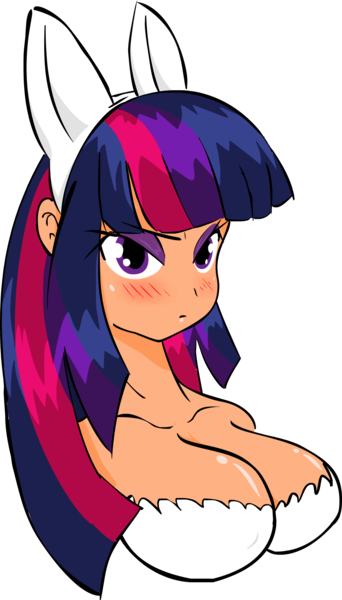 Size: 1062x1862 | Tagged: artist:zev, blushing, breasts, bunny suit, busty twilight sparkle, clothes, derpibooru import, female, human, humanized, leotard, solo, solo female, suggestive, twilight sparkle