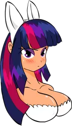 Size: 1062x1862 | Tagged: artist:zev, blushing, breasts, bunny suit, busty twilight sparkle, clothes, derpibooru import, female, human, humanized, leotard, solo, solo female, suggestive, twilight sparkle