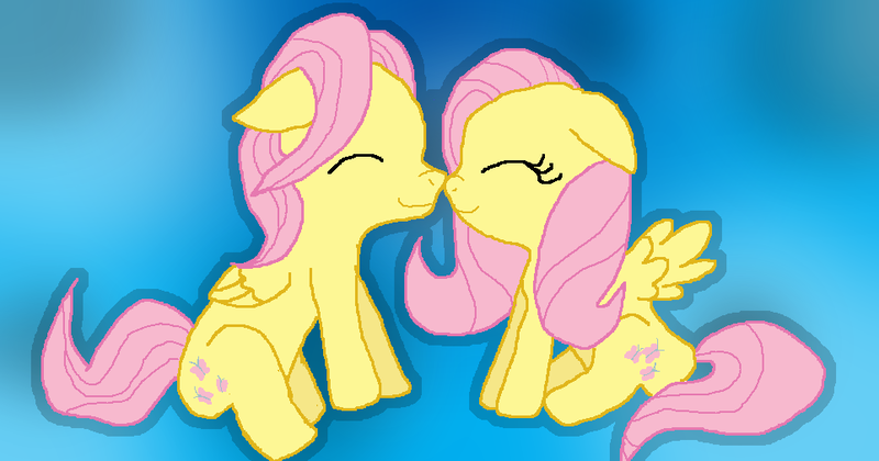 Size: 963x506 | Tagged: safe, artist:xxcupcakesflyingxx, derpibooru import, fluttershy, pegasus, pony, adorascotch, butterscotch, cute, eyes closed, female, floppy ears, flutterscotch, gradient background, male, mare, nuzzling, rule 63, rule63betes, self ponidox, selfcest, shipping, sitting, smiling, stallion, straight