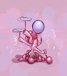 Size: 1721x1947 | Tagged: safe, artist:maxtaka, derpibooru import, pinkie pie, earth pony, pony, balancing, female, headstand, mare, plate spinning, solo, upside down