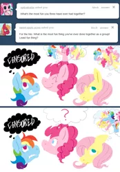 Size: 633x907 | Tagged: dead source, safe, artist:cartoonlion, derpibooru import, fluttershy, pinkie pie, rainbow dash, earth pony, pegasus, pony, ask, female, mare, no pupils, thought bubble