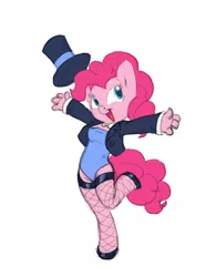 Size: 672x860 | Tagged: safe, artist:carnifex, derpibooru import, pinkie pie, anthro, earth pony, unguligrade anthro, female, fishnets, hat, simple background, solo, top hat, white background