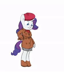 Size: 772x870 | Tagged: anthro, artist:carnifex, beret, derpibooru import, female, hat, rarity, safe, simple background, solo, unguligrade anthro, white background