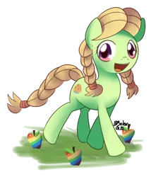 Size: 800x933 | Tagged: safe, artist:solar-slash, derpibooru import, granny smith, earth pony, pony, apple, female, filly, solo, young, young granny smith, younger, zap apple