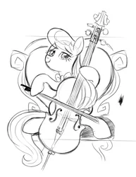 Size: 989x1280 | Tagged: safe, artist:mew, derpibooru import, octavia melody, earth pony, pony, cello, female, mare, monochrome, musical instrument, solo